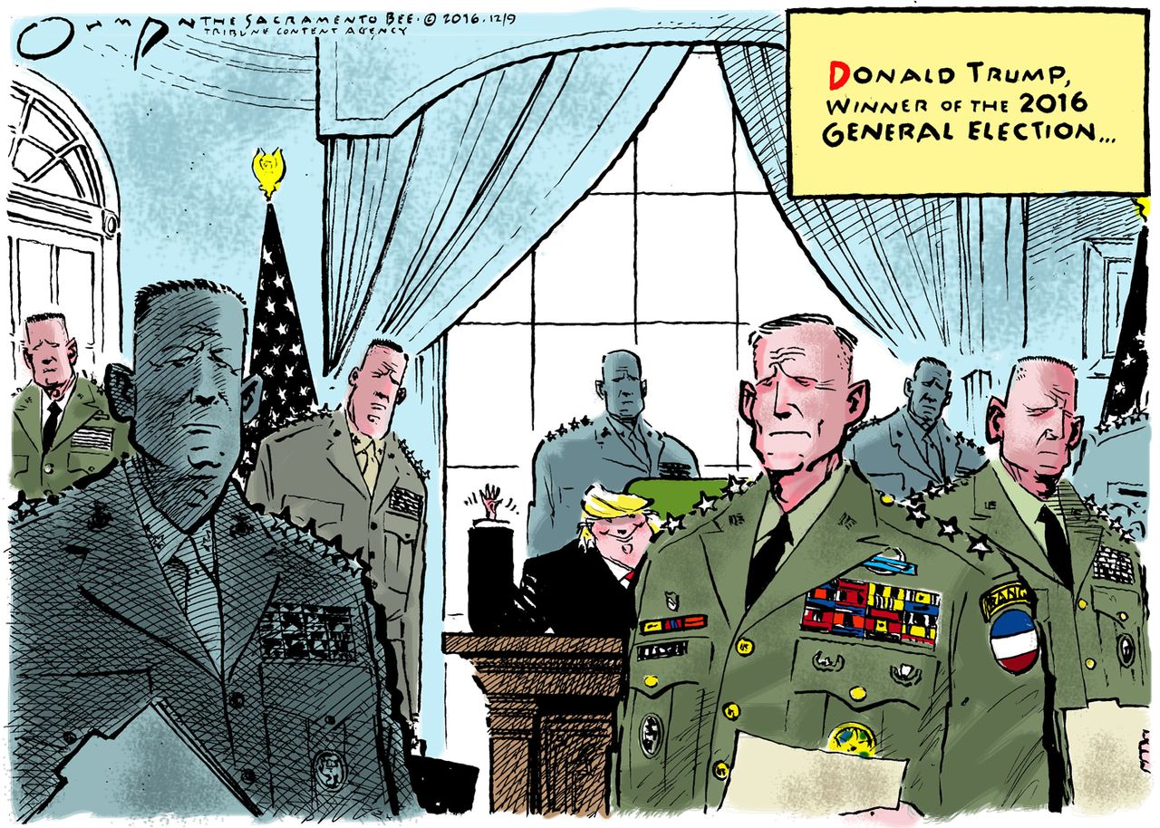 Political cartoon U.S. Donald Trump military support