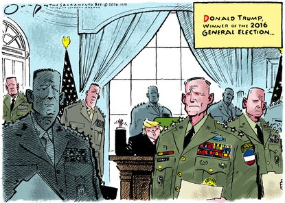Political cartoon U.S. Donald Trump military support