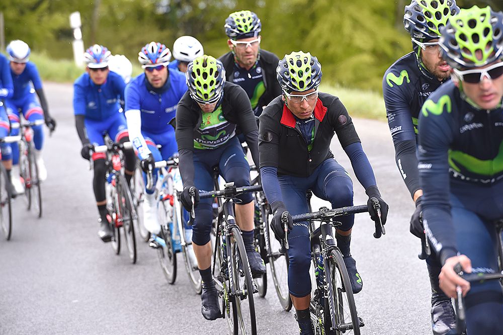 Nairo Quintana (Movistar) in the peloton on the final day of the Tour de Romandie.