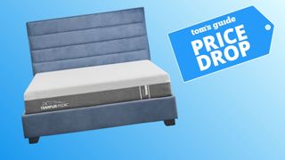 The Tempur-Pedic Cloud Mattress on a gradient background with a deals badge in the top right foreground.