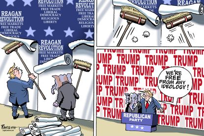Political cartoon U.S. Trump far right Ronald Reagan GOP