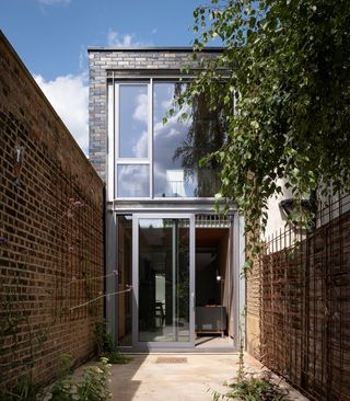 rear view of narrow architect-designed house in London