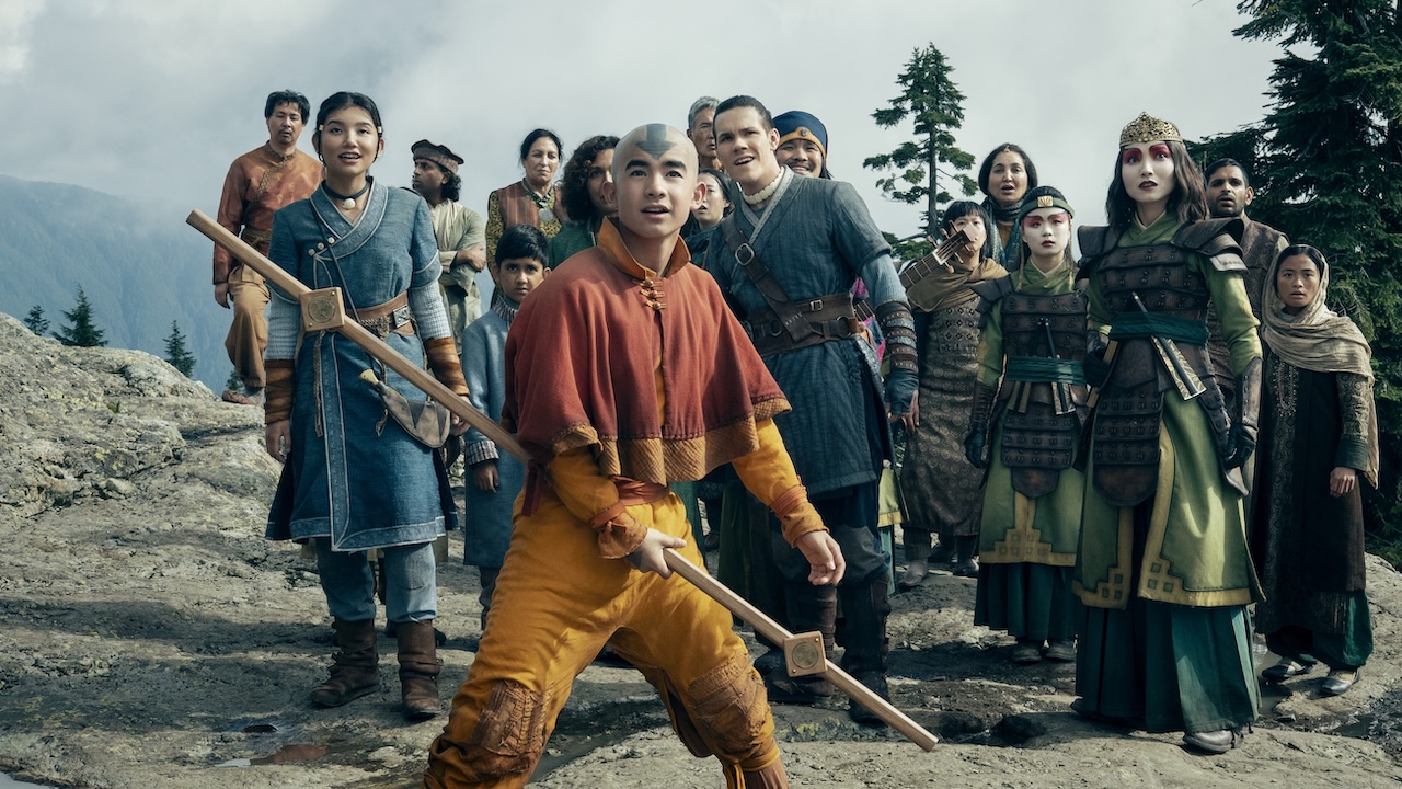 Aang standing in front of a group of people including Katara, Sokka and more in Avatar: The Last Airbender Season 2