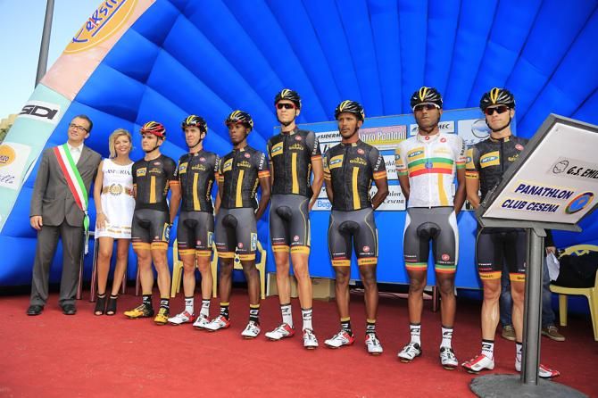 MTN Qhubeka on the sign-in stage at the start of Memorial Marco Pantani