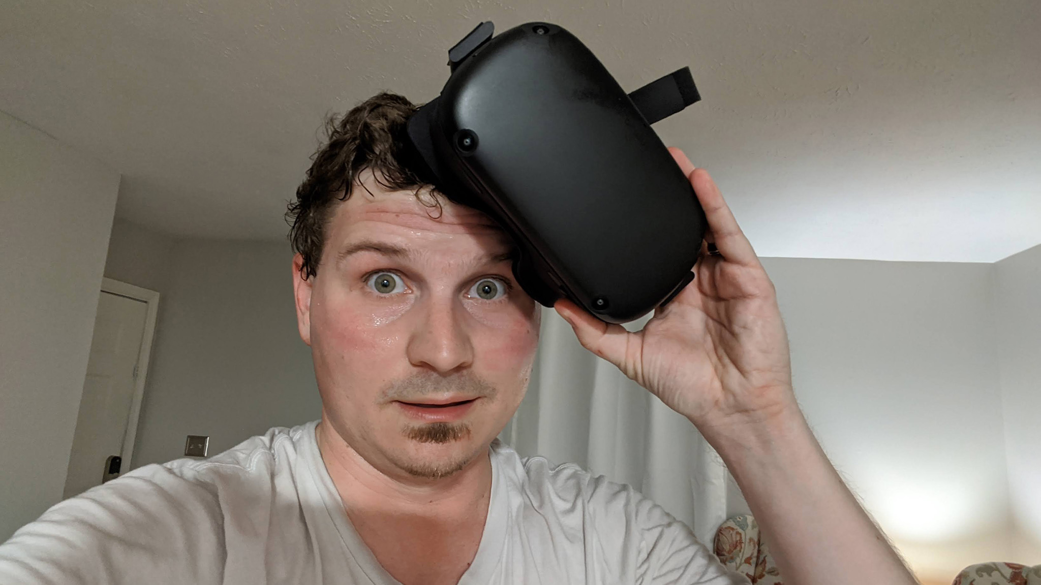 Looking sweaty after playing Supernatural on an Oculus Quest