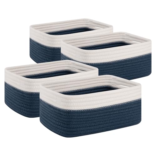 Oiahomy 4 Pack Storage Baskets for Organizing, Small Bins for Shelves, Cute Decorative Storage Bins, Organizer Baskets for Gifts Empty, 11.8&#039;&#039;lx7.8&#039;&#039;wx4.7&#039;&#039;h, Blue/white