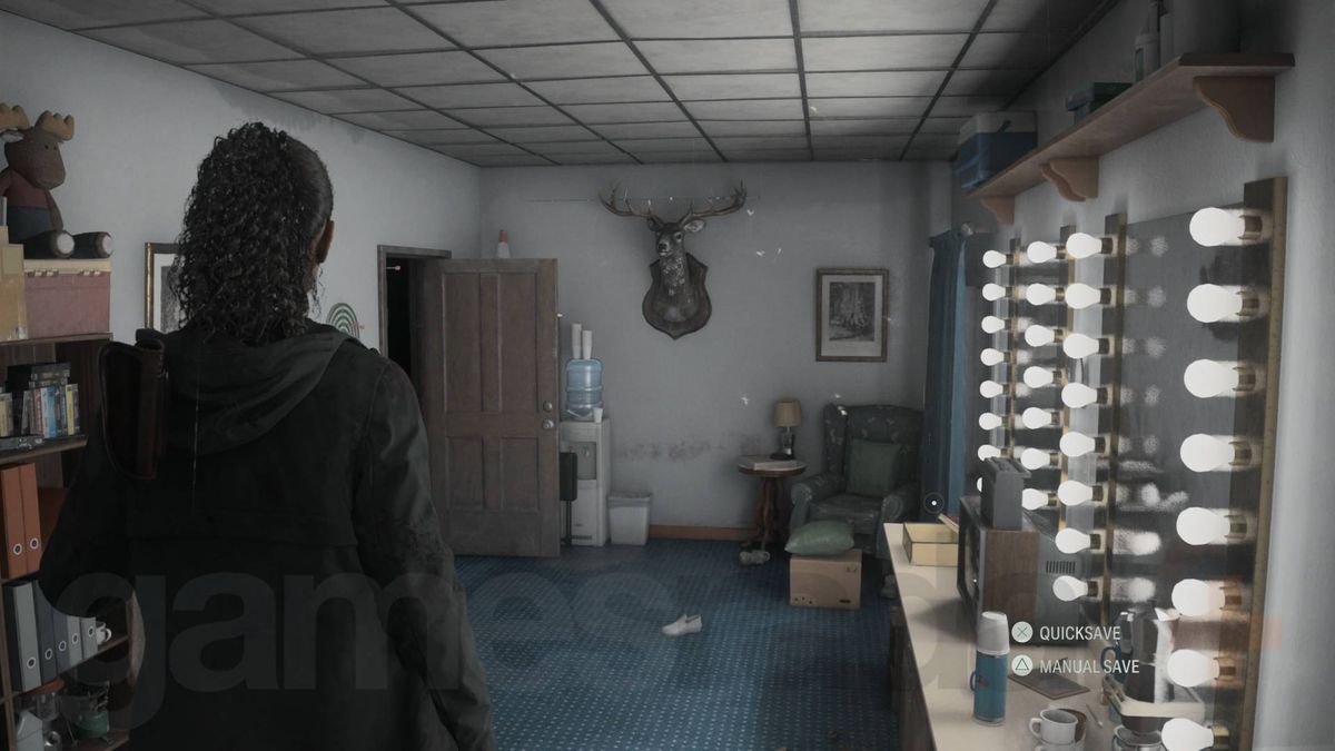 Alan Wake 2 deer head in suomi hall break room