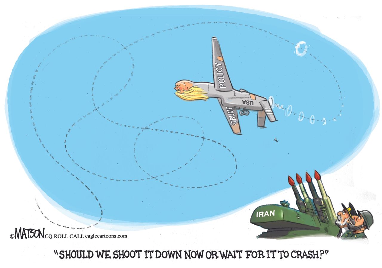 Political Cartoon U.S. Iran Drone Strike Trump Policy Tailspin