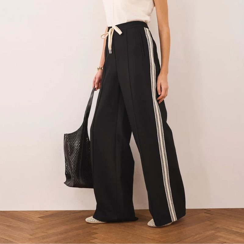Mint Velvet, Black Crochet Side Stripe Wide Trousers