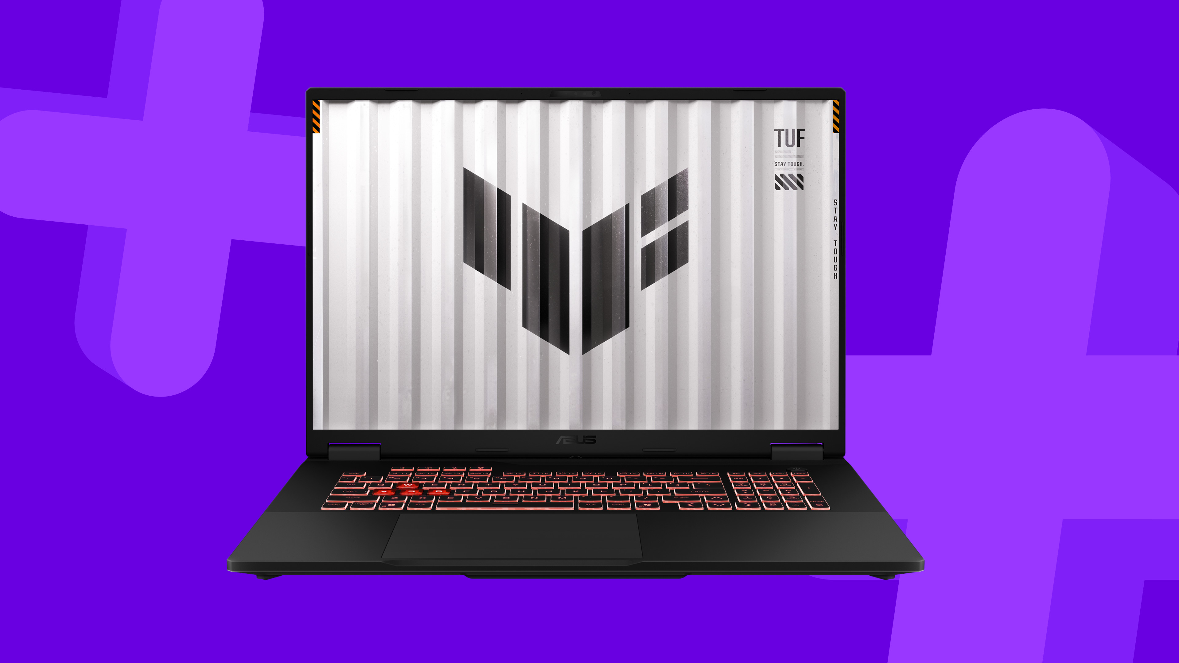 Asus TUF A18 gaming laptop on a purple background