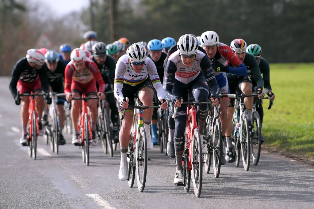 Mads Pedersen and Alex Kirsch drive the pace for Trek-Segafredo.