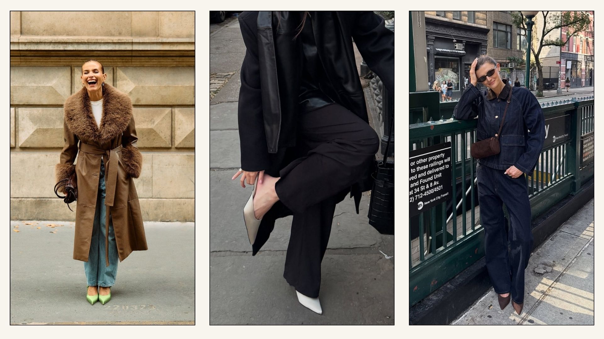 Collage of influencers wearing satin heels.