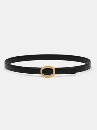 Source Unknown, Round Hexagon Leather Belt, Black/gold