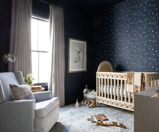 Children's bedroom with Navy Blue starry wallpaper