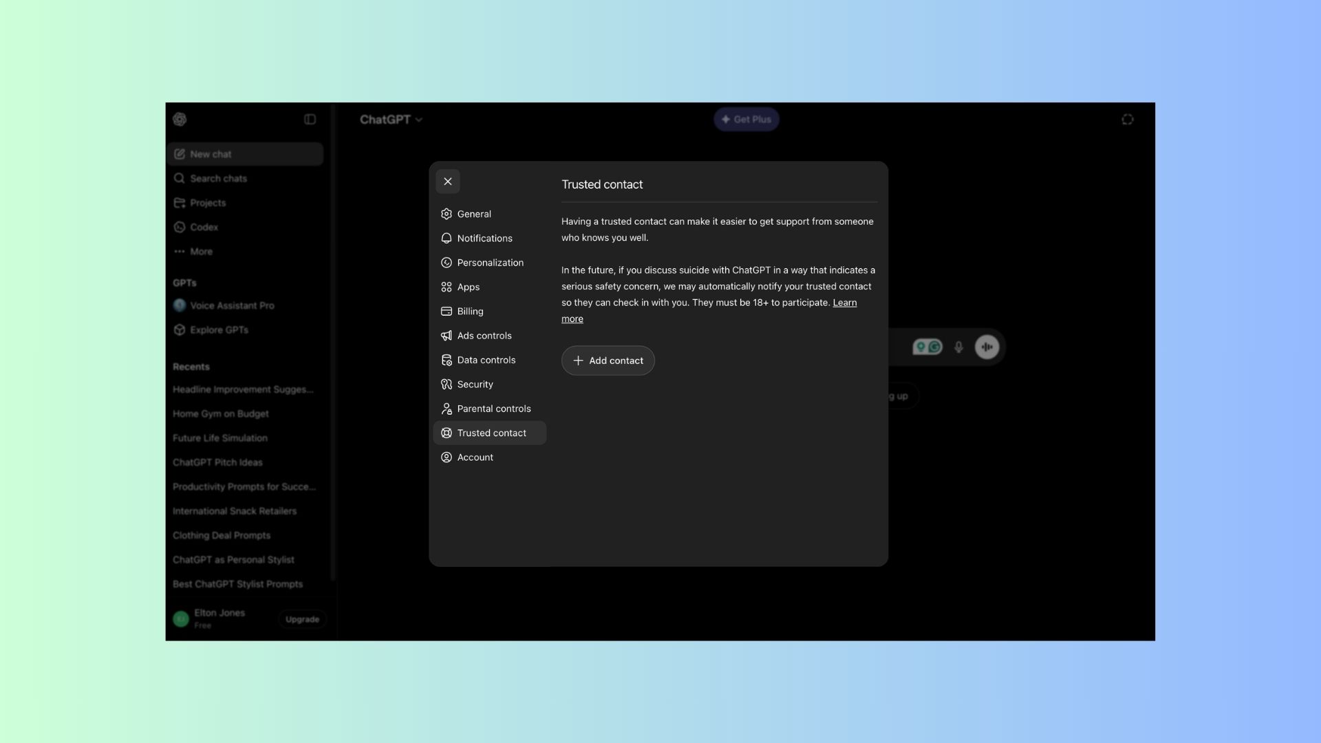 chatgpt trusted contacts