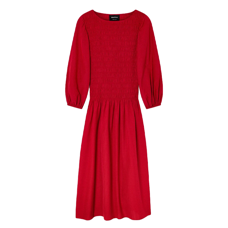 red shirred body dress, whistles