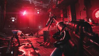 A player shoots cyborg enemies in Luna Abyss