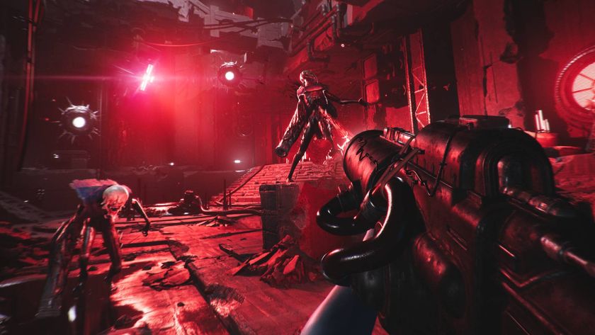 A player shoots cyborg enemies in Luna Abyss