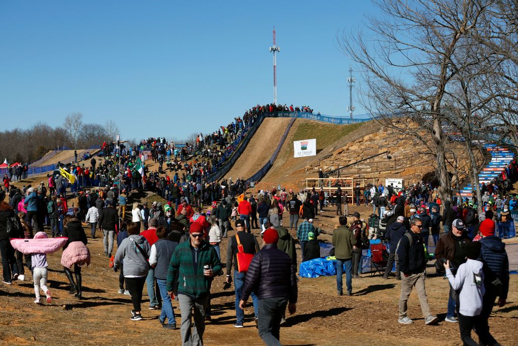 FAYETTEVILLE ARKANSAS JANUARY 29 Fans attend to the 73rd UCI CycloCross World Championships Fayetteville 2022 Mens U23 Fayetteville2022 on January 29 2022 in Fayetteville Arkansas Photo by Chris GraythenGetty Images