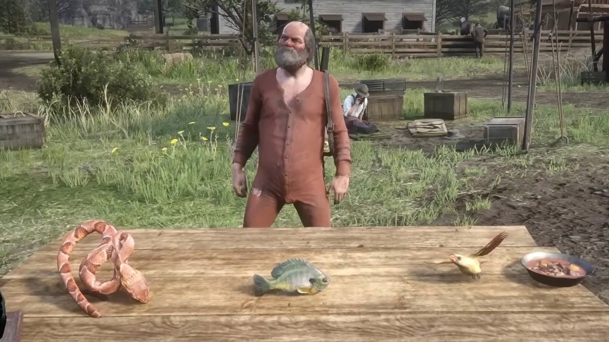 Uncle from RDR2 offers a selection of starter Pokemon.