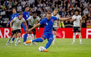 Harry Kane taking a penalty against Germany