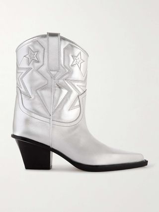 Texas Star Embroidered Debossed Metallic Leather Cowboy Boots