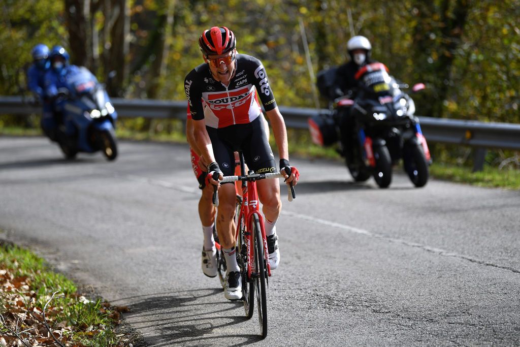 ALTO DE LA FARRAPONA LAGOS DE SOMIEDO SPAIN OCTOBER 31 Tim Wellens of Belgium and Team Lotto Soudal Breakaway during the 75th Tour of Spain 2020 Stage 11 a 170km stage from Villaviciosa to Alto de La Farrapona Lagos de Somiedo 1708m lavuelta LaVuelta20 La Vuelta on October 31 2020 in Alto de La Farrapona Lagos de Somiedo Spain Photo by Justin SetterfieldGetty Images