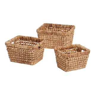 3 woven water hyacinth baskets