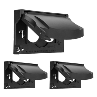 A set of three black outdoor outlet covers