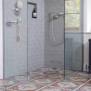decorative reclaimed tiles in wetroom