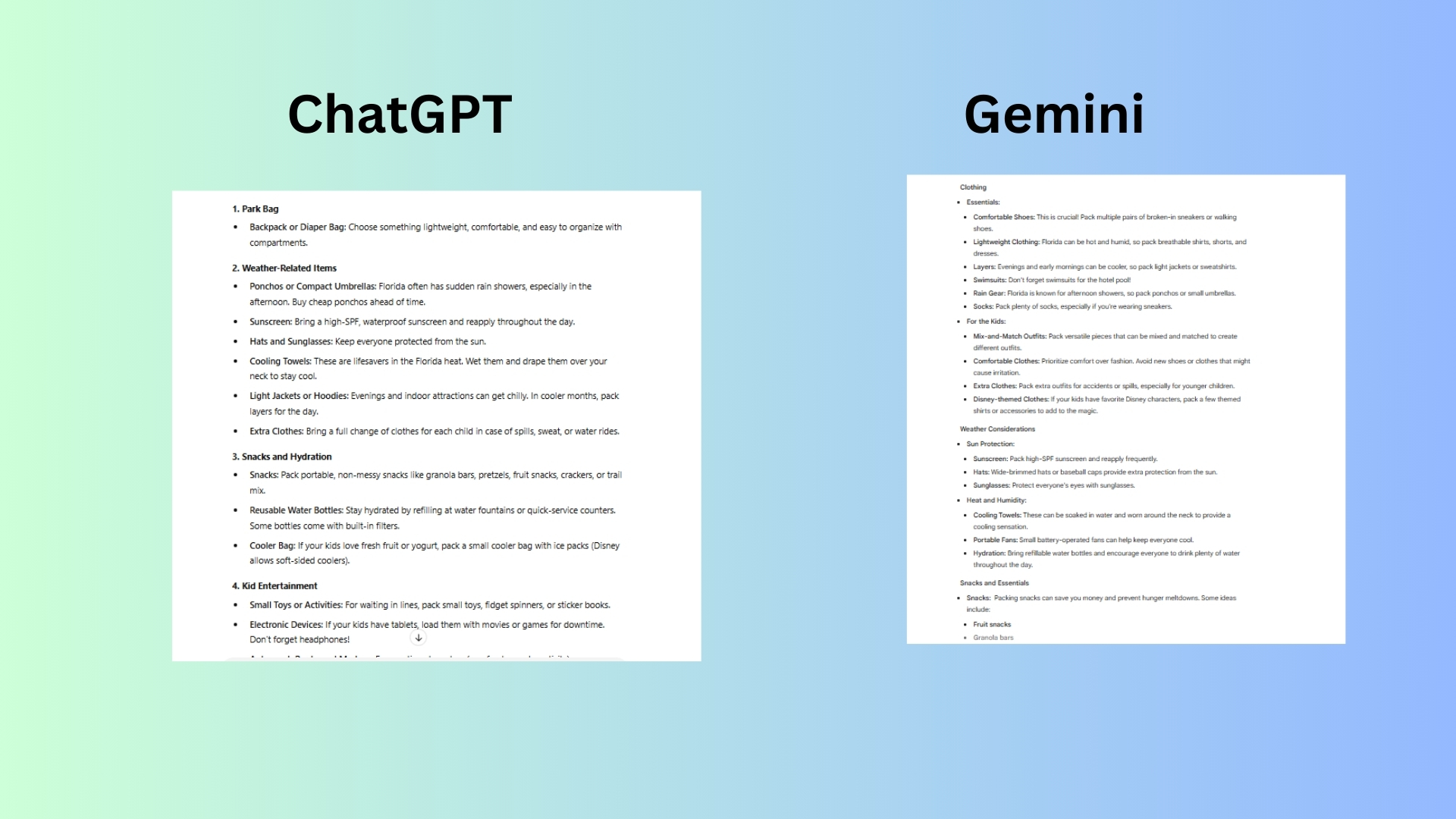 ChatGPT vs. Gemini Disney vacation screenshot