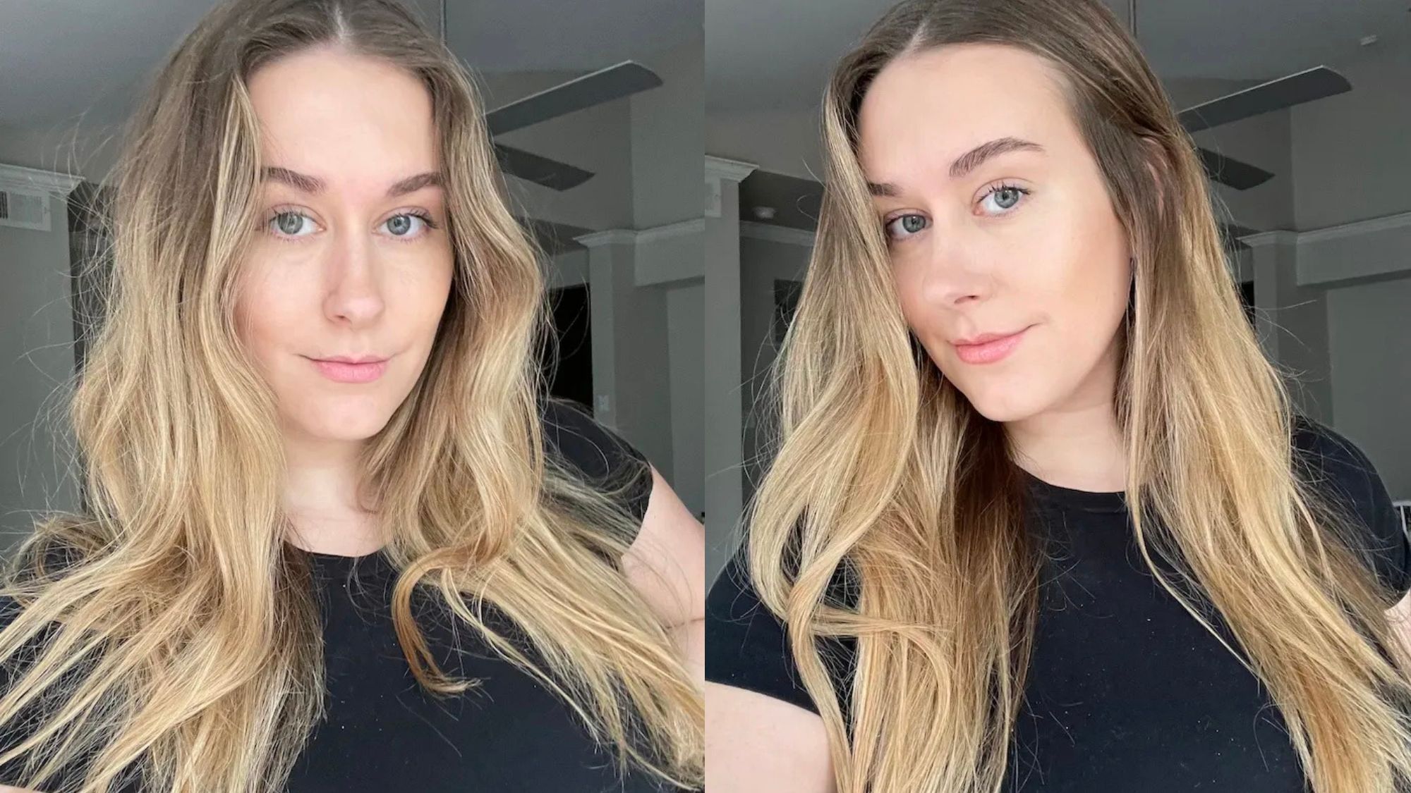 Image of Kaitlyn McLintock before and after using the Chi flat iron.