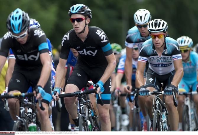 Chris Froome (Sky) checks his SRM