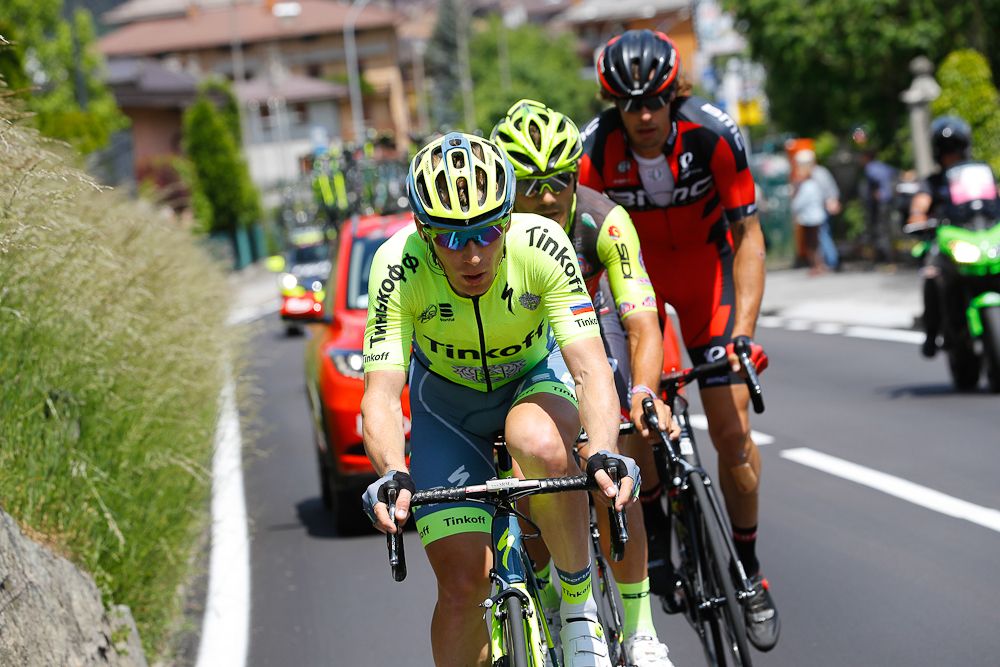 Pavel Brutt leads the breakaway during stage 17