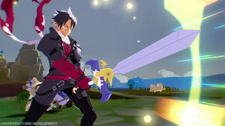 A serious young man wields a massive sword