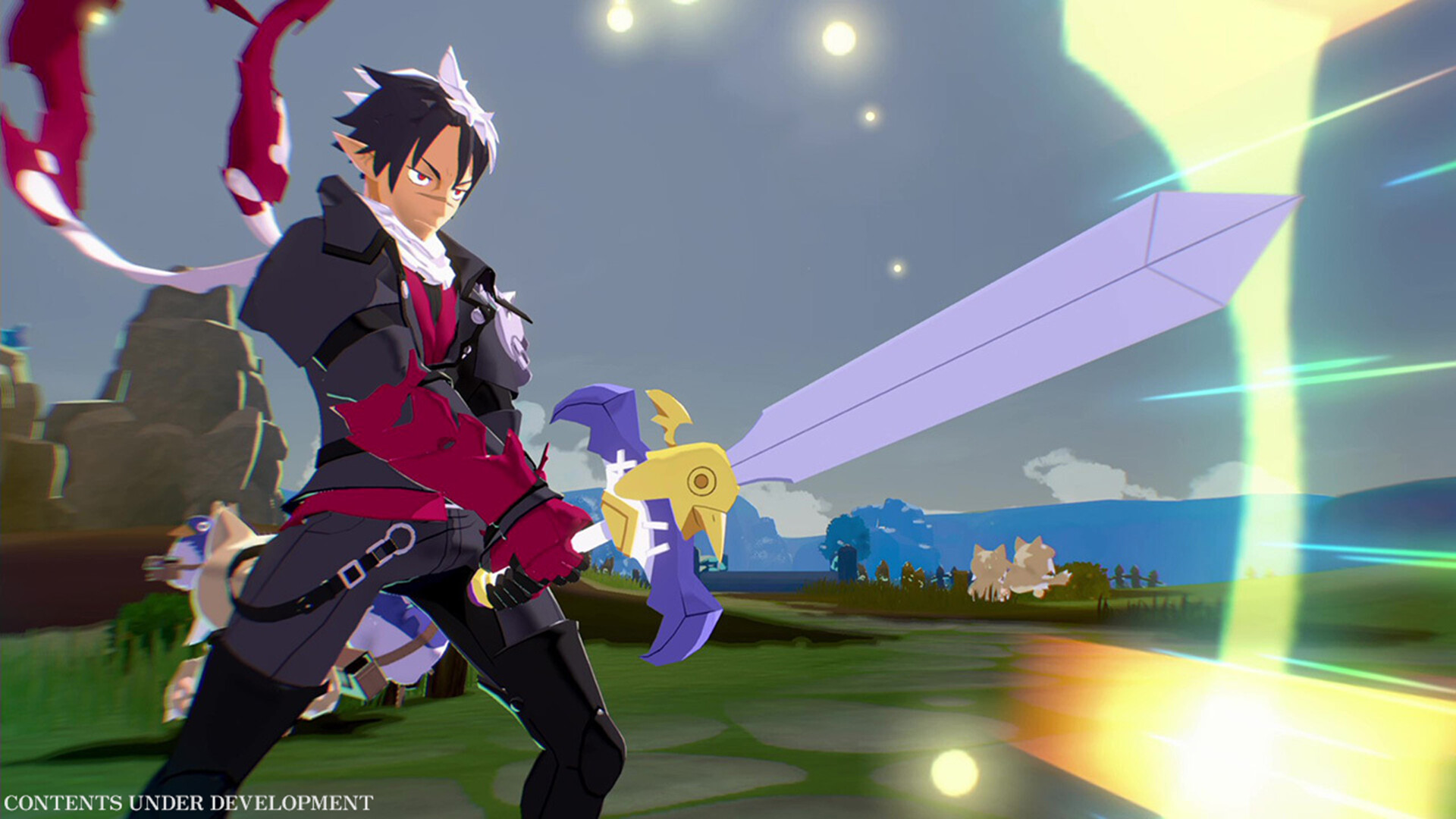 A serious young man wields a massive sword
