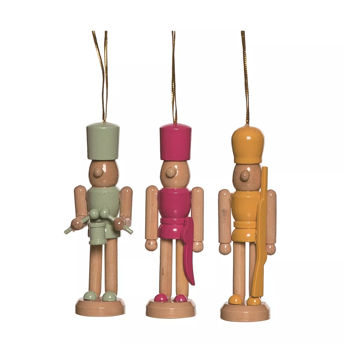 Transpac Wood Color Block Nutcracker Ornament Set of 3 Christmas Tree Decorations for Home Holiday Decor