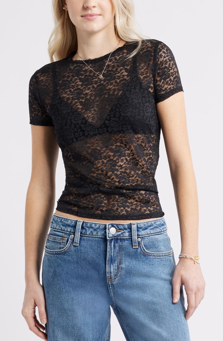 Short Sleeve Stretch Lace Top