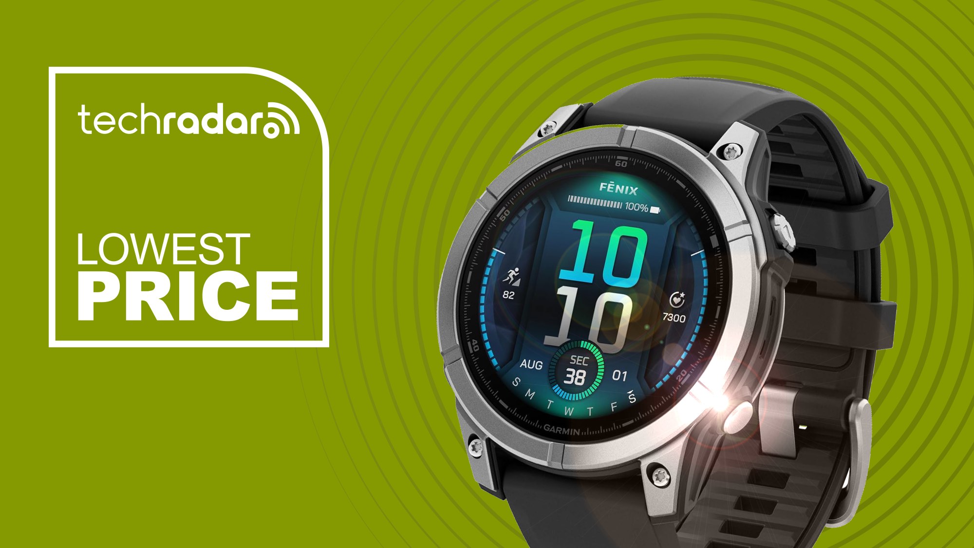 Garmin Fenix E on lime-green TechRadar banner