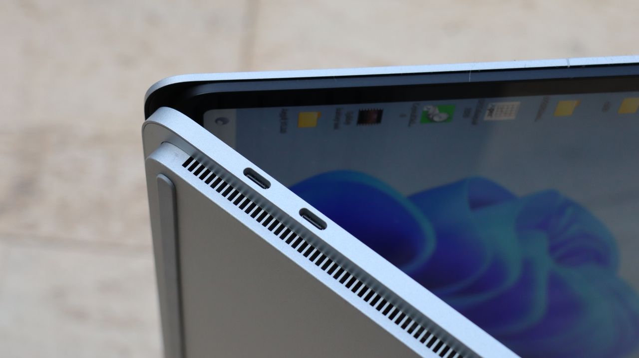 A closeup of the Microsoft Surface Studio Laptop's USB-C ports