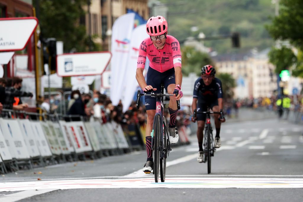 SAN SEBASTIAN SPAIN JULY 31 Simon Carr of United Kingdom and Team EF Education Nippo at arrival at finish line during the 41st Donostia San Sebastian Klasikoa 2021 a 2235km race from DonostiaSan Sebastian to DonostiaSan Sebastian Klasikoa on July 31 2021 in San Sebastian Spain Photo by Gonzalo Arroyo MorenoGetty Images