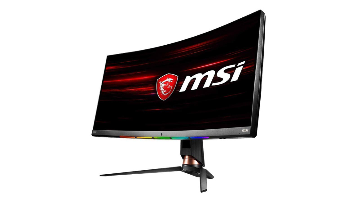 The MSI Optix MPG341CQR at an angle on a white background