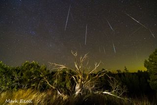 Composite Image of Gemind Meteors Over Lometa, TX
