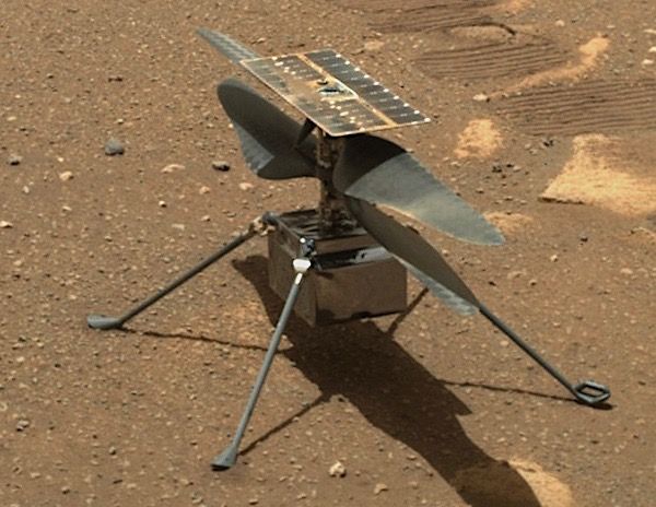 NASA&#039;s Perseverance rover acquired this image of the Ingenuity Mars helicopter on the floor of Jezero Crater.