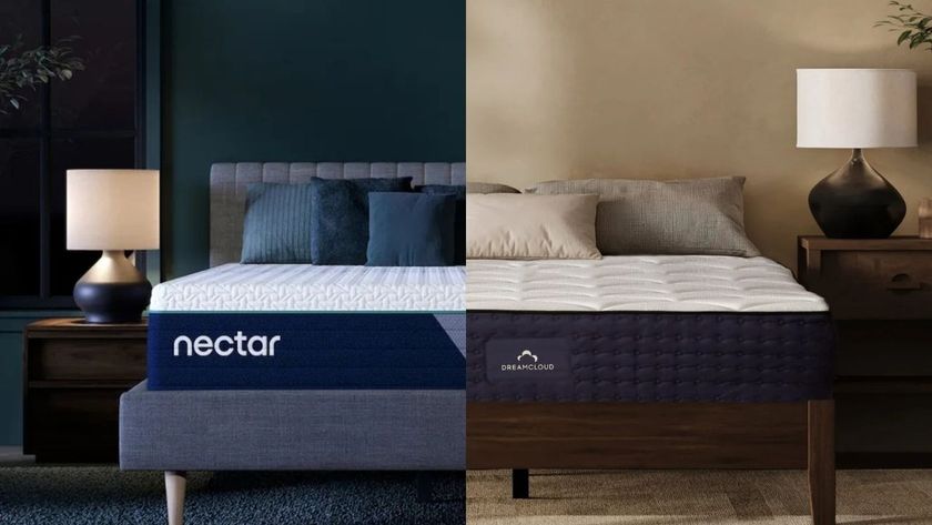 The Nectar Premier Hybrid directly next to the DreamCloud Hybrid mattress