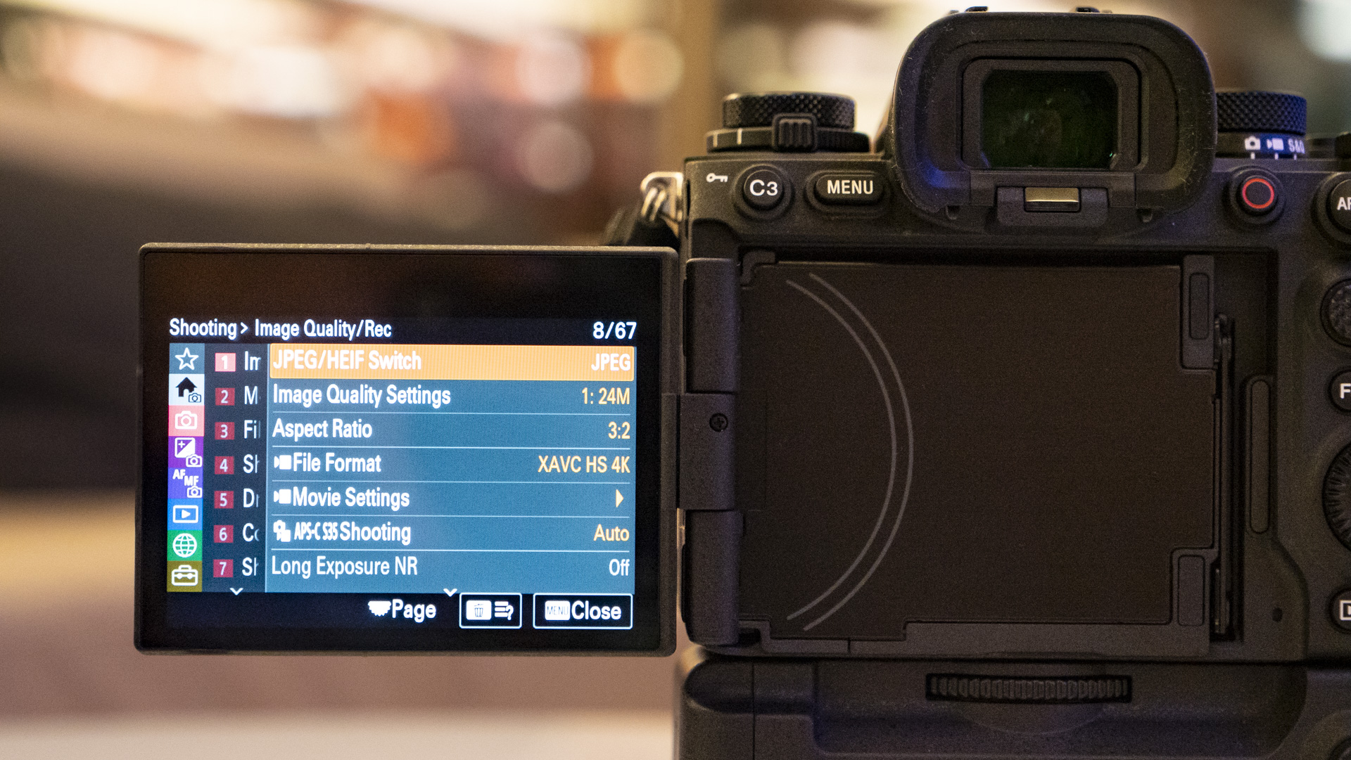 Rear LCD touchscreen of the Sony A9 III
