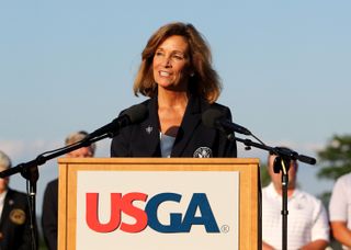 USGA president Diana Murphy speaking at a tournament