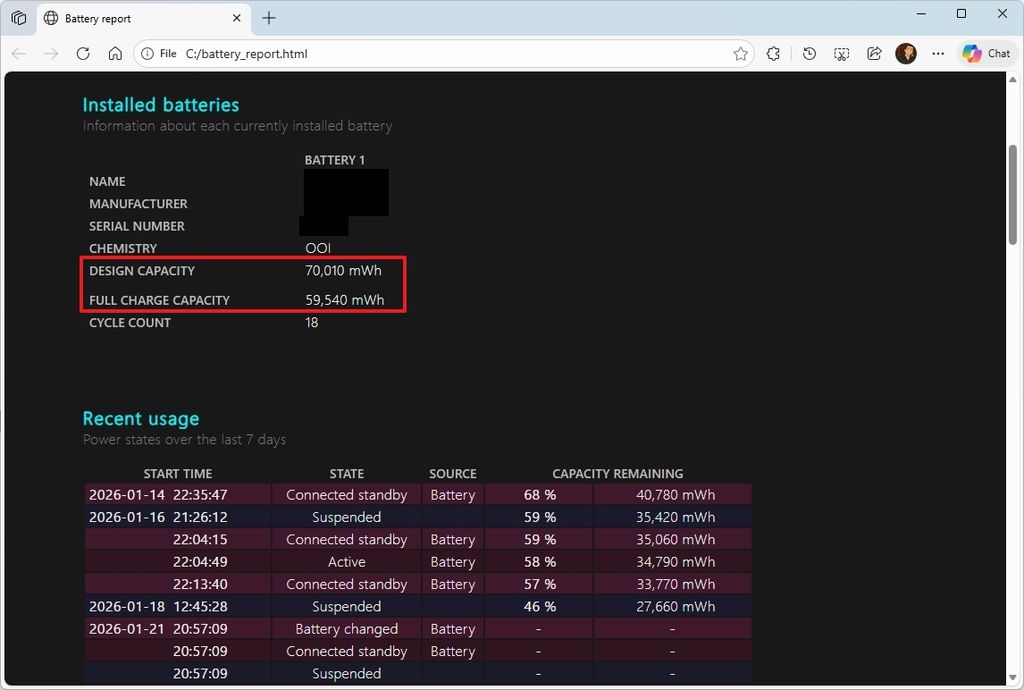 Windows 11 battery report