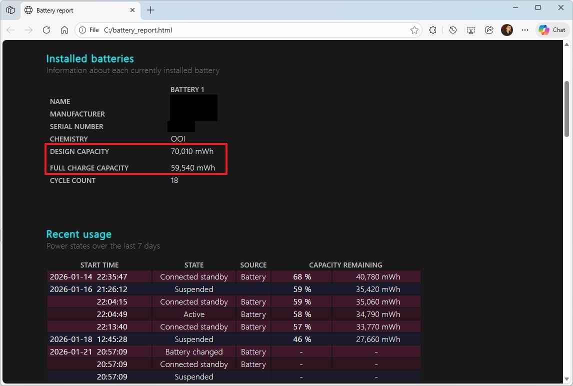 Windows 11 battery report