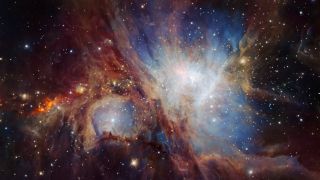 Deep view of the Orion Nebula, imaged from multiple exposures using the HAWK-I infrared camera on the European Southern Observatory's Very Large Telescope in Chile. 